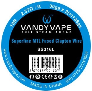 30GAx2 + 38GA - Vandy Vape Superfine MTL Fused Clapton drôt SS316 3m