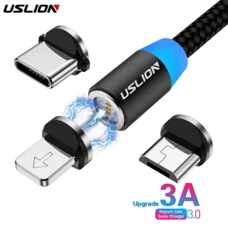USLION LED Magnetický USB/Micro USB nabíjací kábel Čierny