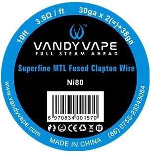 30GA *2+ 38GA Ni80 - Vandy Vape Superfine MTL Fused Clapton drôt 3m